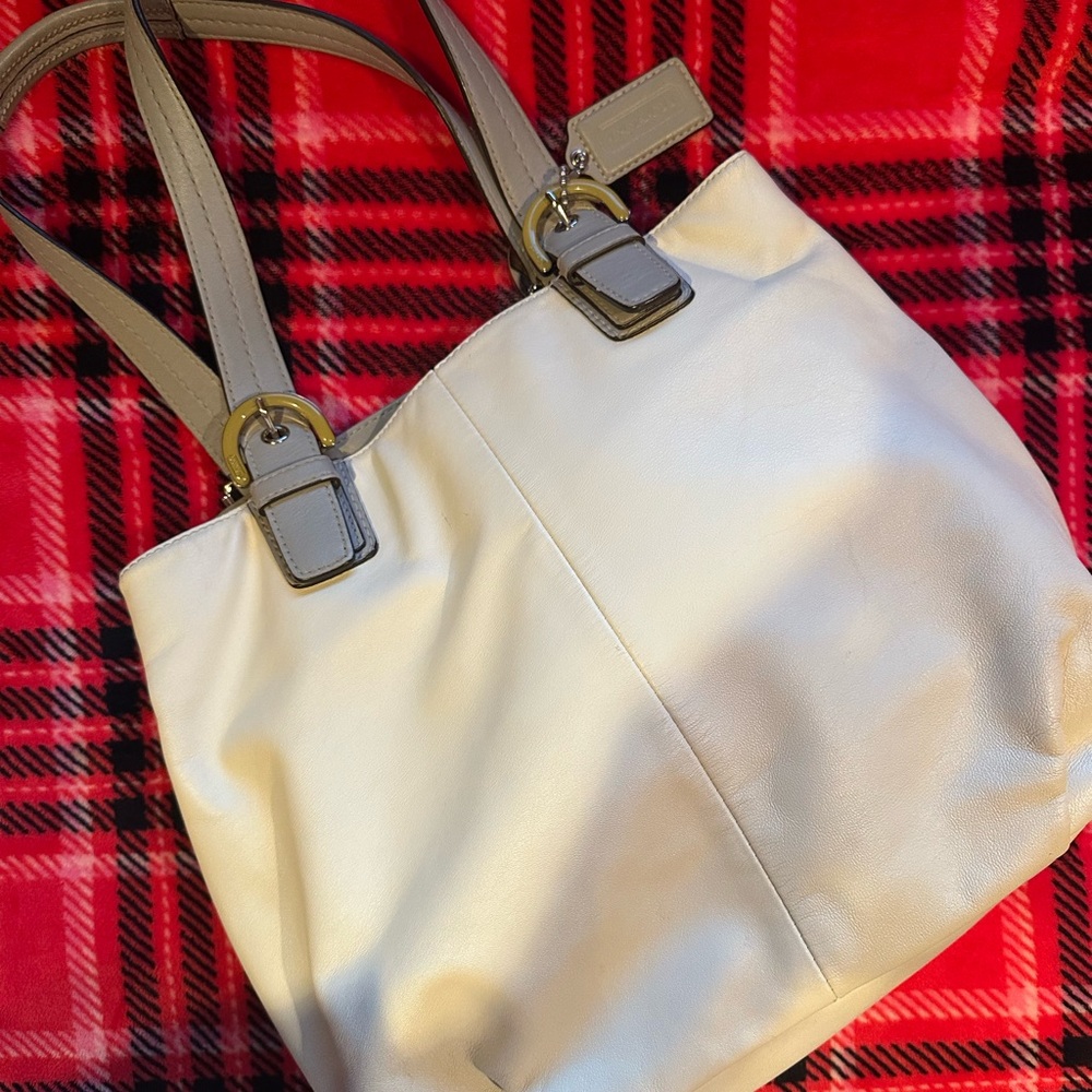 Coach Cream and Tan Tote Bag